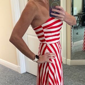 Floor length red and white stripe strapless dress. Size small